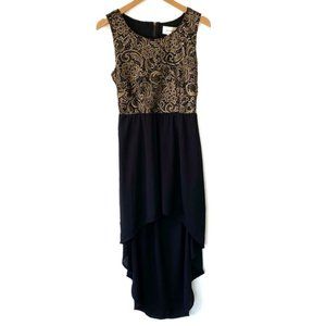 BP Collection Black & Gold Blu Pepper Appliqué High Low Dress